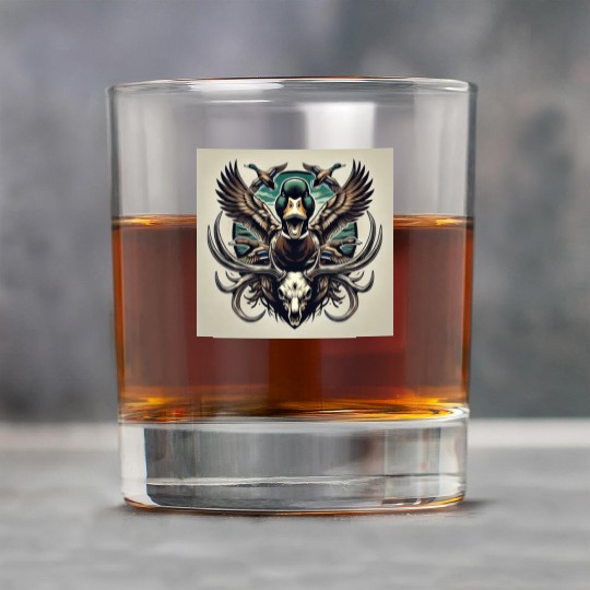 Mallard duck flying over deer skull in marsh Rock Glasses