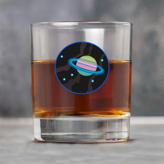 Space Stars and Planet (green and pink) Rock Glasses