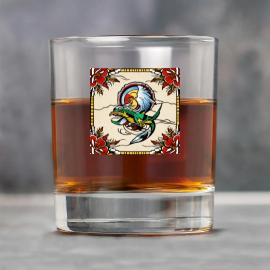 Dragonbird in Stained-Glass Garden" Rock Glasses