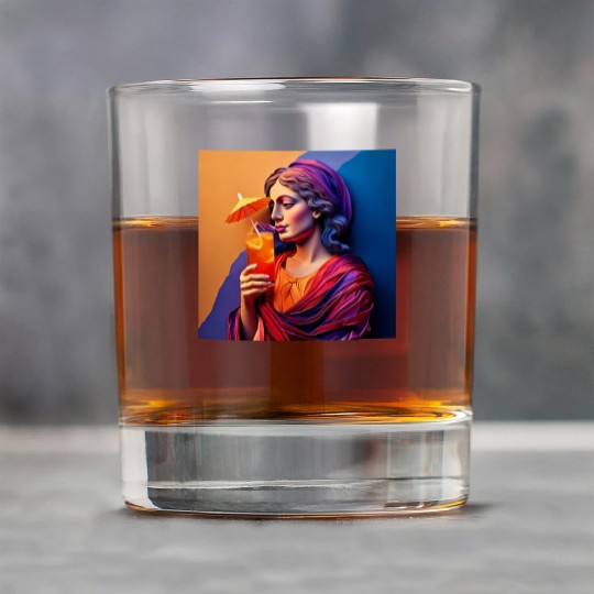 3D Artistic Lady with Tropical Drink in Vibrant Rock Glasses