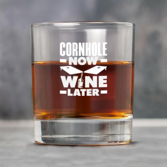 Cornhole Now Wine Later Fun Game Vibes Rock Glasses