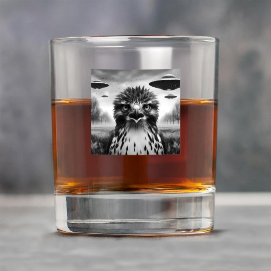 Hawk falcon Funny Graphic Selfie with UFOs Weird Rock Glasses