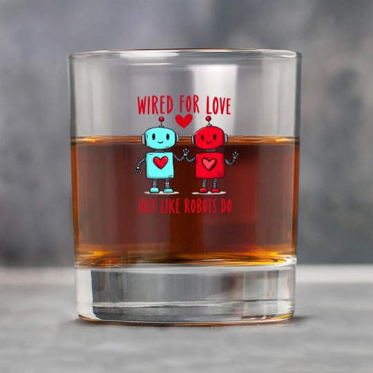 Valentine's Day Gift: Two Robots in Love on Bella Rock Glasses