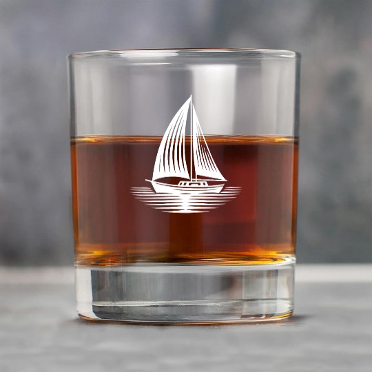 Sailboat In Calm Sea On The Horizon Rock Glasses