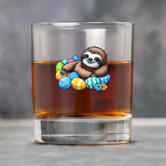 Cute Sloth Easter Egg Cartoon Chilling Rock Glasses