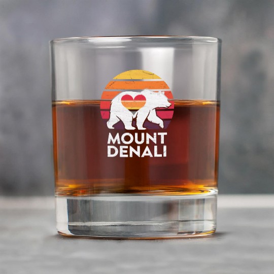 Vintage Bear Mount Denali Sunset Wilderness Rock Glasses