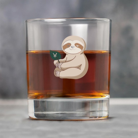 Taurus Zodiac Sloth Holding Leaf Rock Glasses