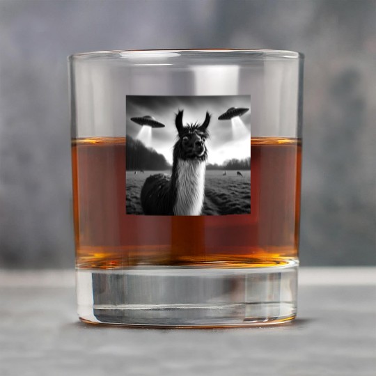 Llama alpaca Funny Graphic Selfie with UFOs Weird Rock Glasses
