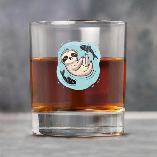 Pisces Zodiac Sloth Relaxing with Fish Dreams Rock Glasses
