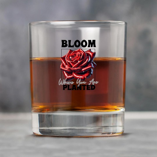 Bloom Where You Are Planted Red Rose in Bloom Rock Glasses