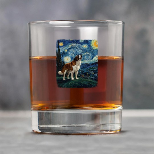 Saint Bernard Howling At Moon Starry Night Van Gog Rock Glasses