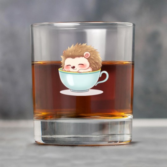 Cute hedgehog relaxing in a light blue cup Rock Glasses