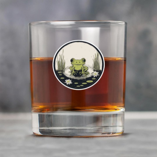 Serene Frog in a Tranquil Pond Rock Glasses