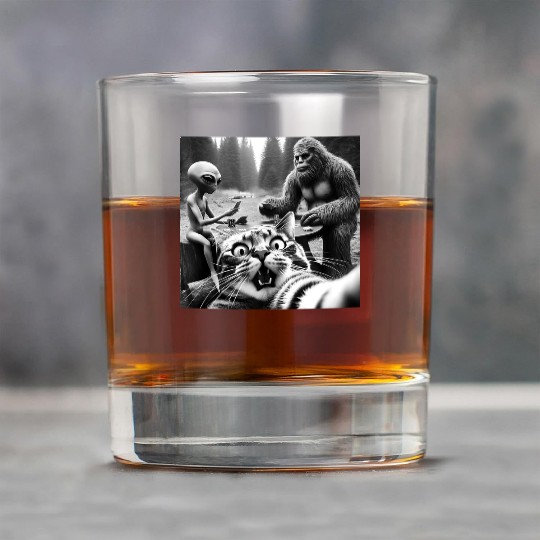 Sasquatch Bigfoot Alien Surprised Scared Cat Selfi Rock Glasses