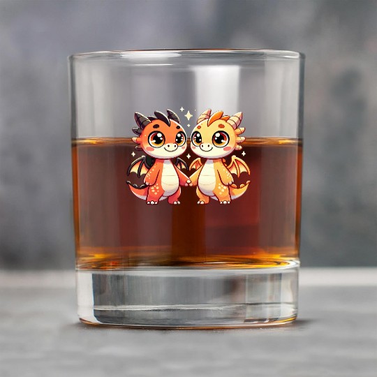 Two Cute Dragon Friends Holding Hands Rock Glasses