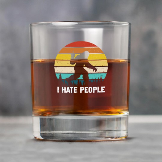 I Hate People Retro Bigfoot Silhouette in Forest Rock Glasses