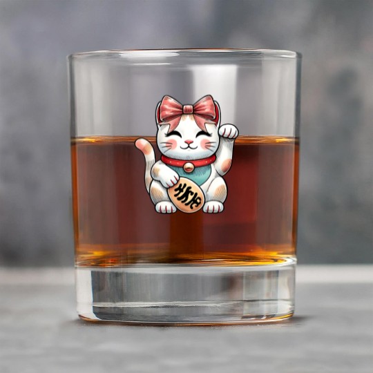 Coquette Bow Maneki Neko Japanese Cat Lucky Pink Rock Glasses