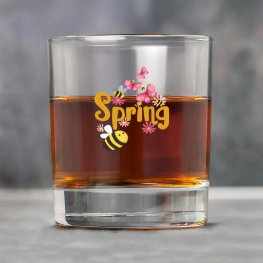 Spring Bees and Butterflies – Cute Springtime Typo Rock Glasses