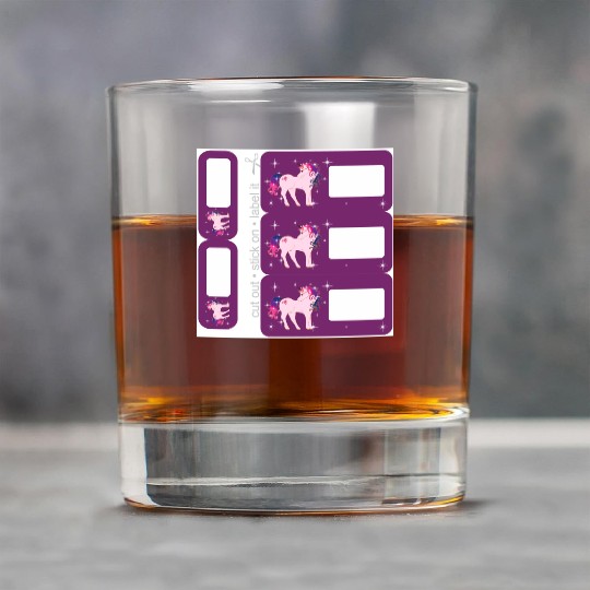 DIY Name Sticker Set - Fantasy Unicorn Purple - 5 Rock Glasses