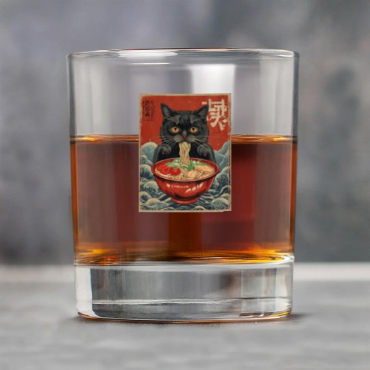 Kawaii cute Vintage Japanese Anime Manga Cat Ramen Rock Glasses