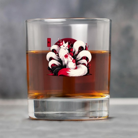 Kitsune Fox Red spider lily Flowers Japanese Nine Rock Glasses