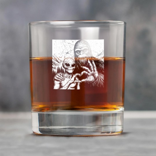 Bigfoot and alien Sasquatch love hand sign Weird S Rock Glasses