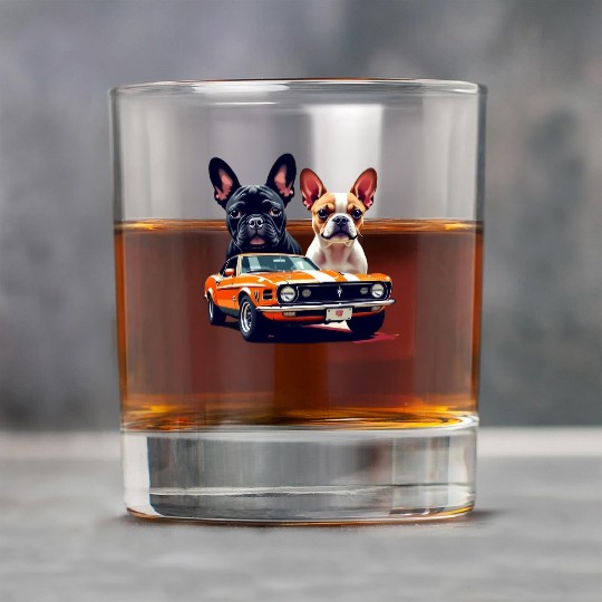 French Bulldogs with Classic Muscle Car – Retro Vi Rock Glasses