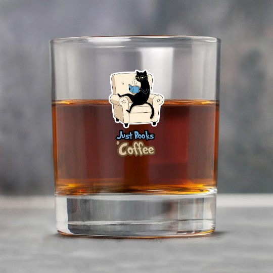 Bookish Black Cat –Art of Reading & Sipping Coffee Rock Glasses
