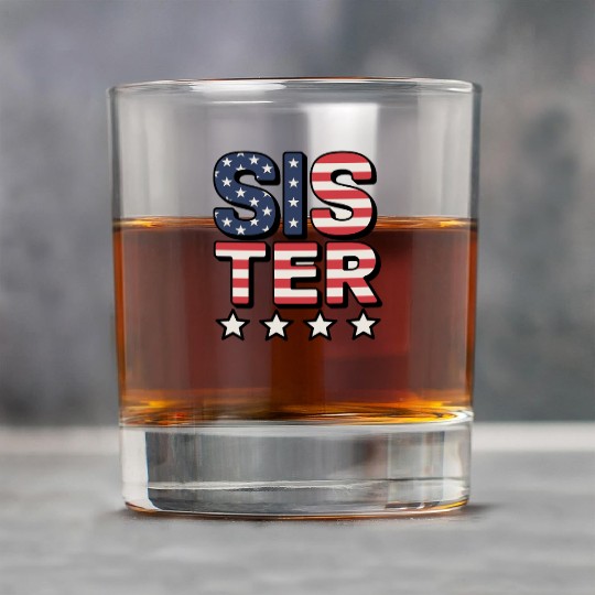 Sister American Flag Stars and Stripes Design Rock Glasses