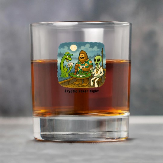 Bigfoot, Nessie and an Alien Play Poker - Cryptid Rock Glasses