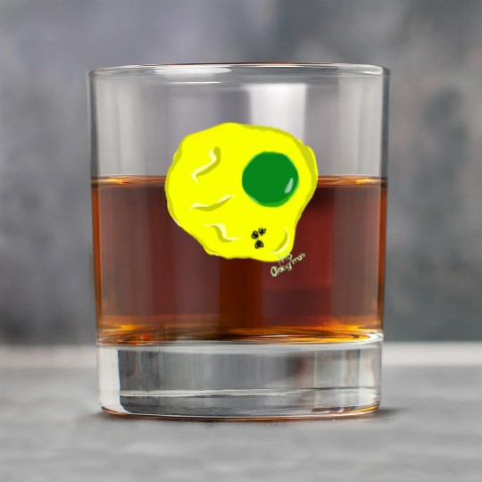 Yellow and green fried egg and flies Rock Glasses