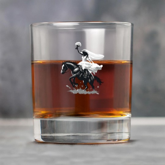 Western Cowgirl Bride on Bucking Horse – Grayscale Rock Glasses