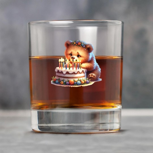Birthday Bear – Cute Candle Cake & Floral Crown Rock Glasses