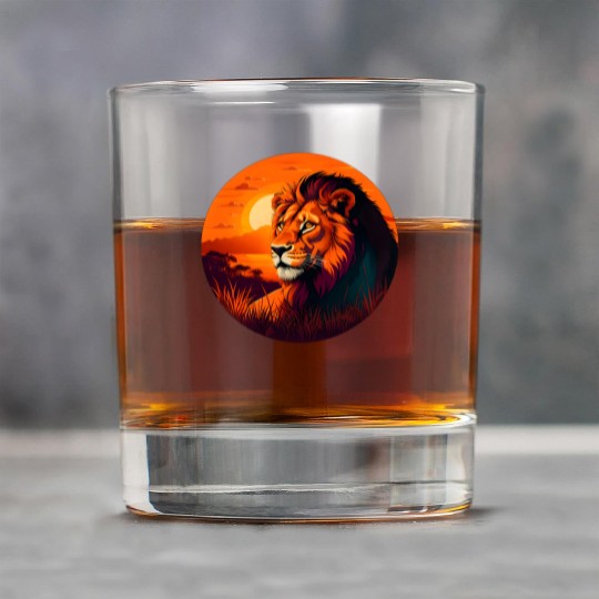 Sunrise Sleeping Lion in Grass Design. Rock Glasses