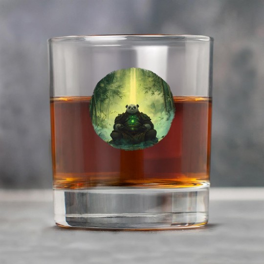 Meditating Panda Monk in a Glowing Bamboo Grove Rock Glasses