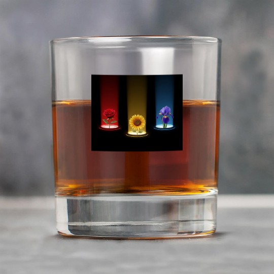 Glowing Floral Trio: Rose, Sunflower & Iris Rock Glasses