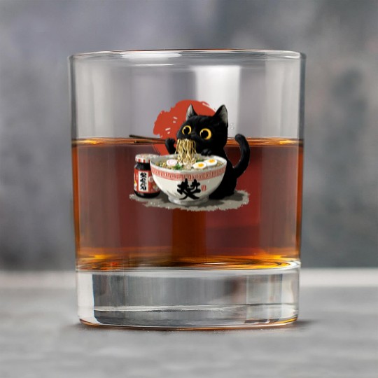 Black Cat Eating Ramen Japanese Funny Cat Rock Glasses