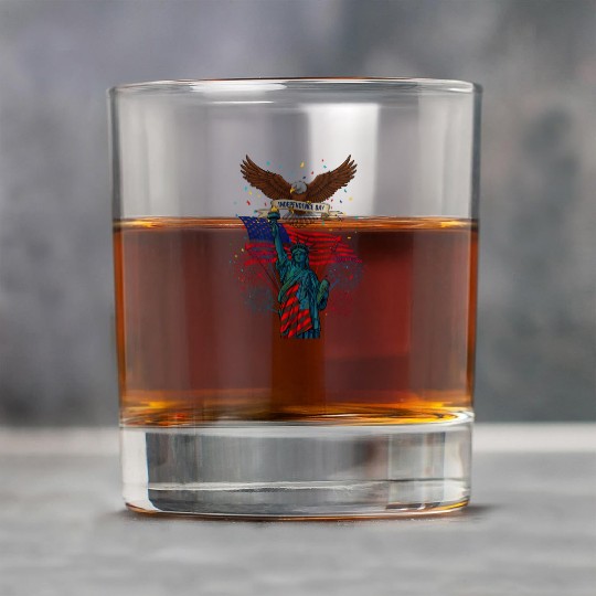 US flag with eagle and statue of liberty Rock Glasses