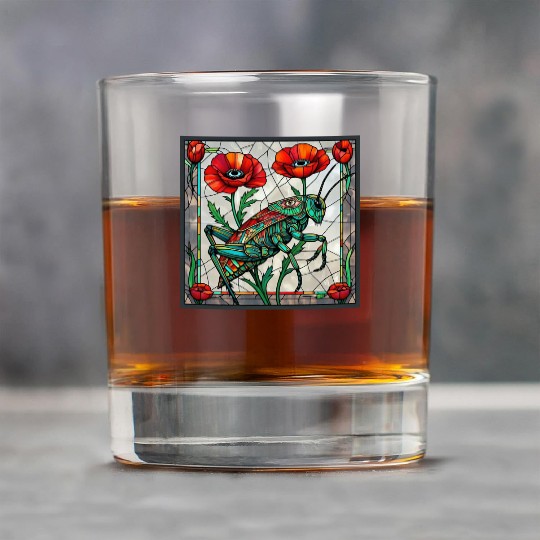 Grasshopper cricket stained glass poppy flower Rock Glasses