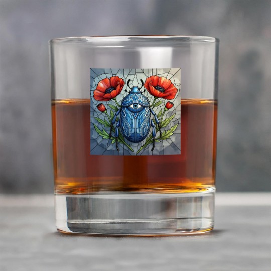 Beetle stained glass bug design vibrant poppy Rock Glasses
