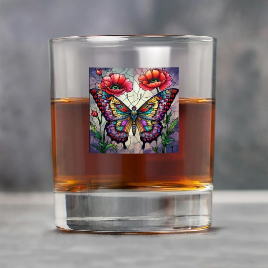 Butterfly stained glass design vibrant poppy Rock Glasses