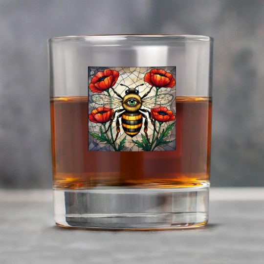 Bumble bee stained glass vibrant poppy flower eye Rock Glasses