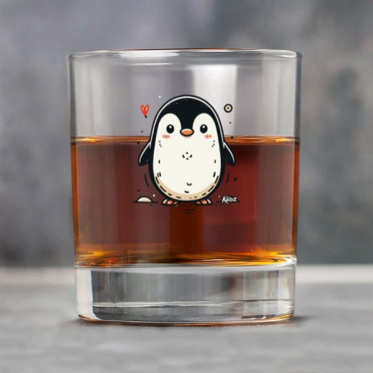Cute Cartoon Penguin with Blush and Heart Rock Glasses