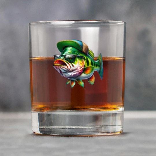 Cool Bass Fish with Green Hat and Glasses Rock Glasses