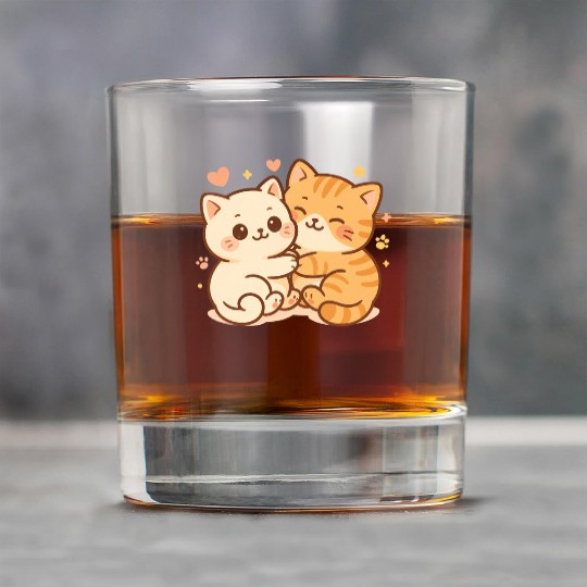 Cute Kittens Embracing Heartwarming Design Rock Glasses