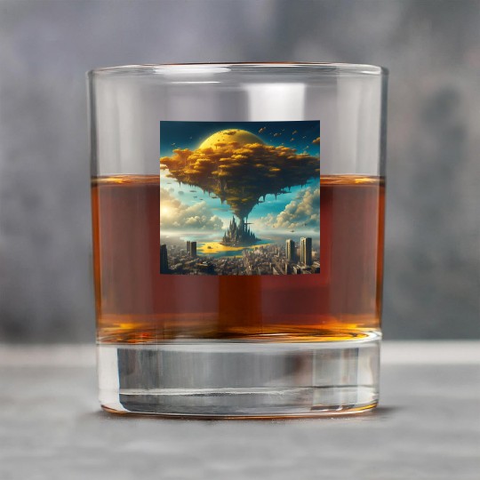 Sci-Fi Alien City: Floating Planet Twilight Scene Rock Glasses