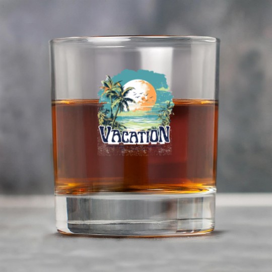 Tropical Sunset Vacation Illustration Rock Glasses