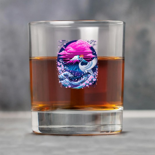 Neon Sakura Crane & Mount Fuji Scene Rock Glasses