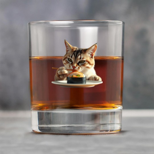 Whimsical Sushi Cat Illustration Rock Glasses