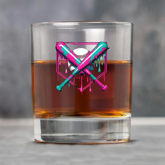 Neon Baseball Bat and Ball Art Rock Glasses